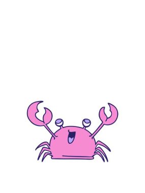 rise and float animation of  quirky cartoon happy crab