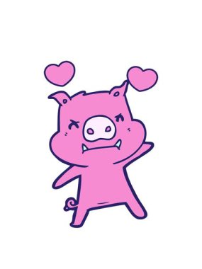 spinning hearts animation of angry pig character