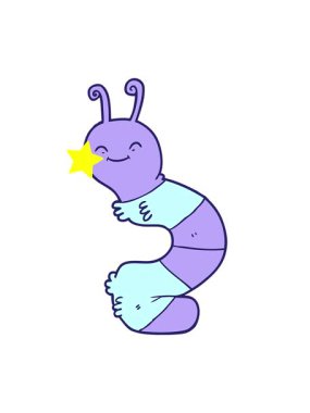 Parlayan yıldızlar çizgi film mutlu tırtılın animasyonunu etkiler.