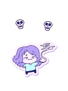 Kafatası animasyonları çizerek tatlı Kawaii yaşlı kadının çıkartmasını çizdim.