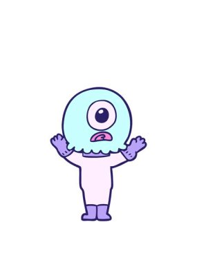 jumping motion animation of cartoon cyclops alien spaceman