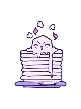 Titreyen hareket animasyonu çizilmiş karikatür tarzı tereyağı krep üzerinde eriyor.