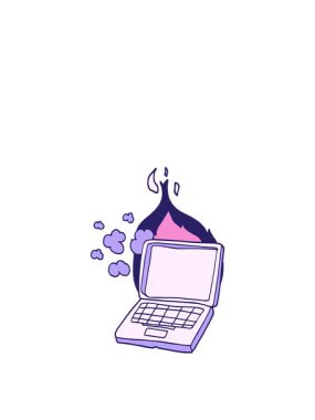 Kırık dizüstü bilgisayarın çizgi film animasyonunun yükselişi ve yüzüşü