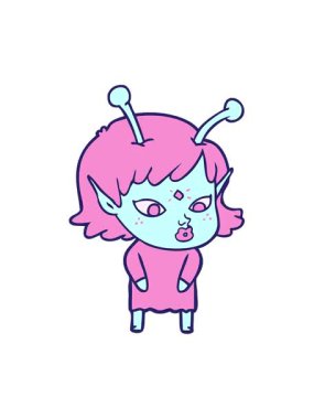 vibrating motion animation of alien girl cartoon