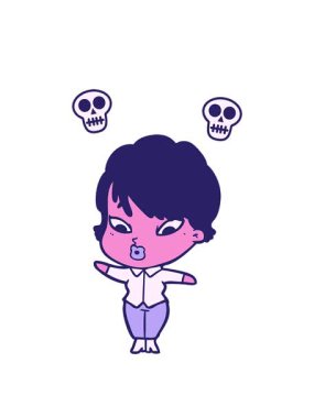 Çizgi film kadınının neon paletinin kafatası animasyonu