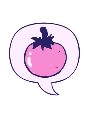 shivering motion animation of cartoon tomato with speech bubble