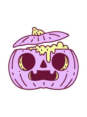 bobbing motion animation of cartoon of a spooky halloween pumpkin in bright glow color