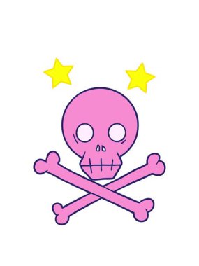 dönen yıldızlar karikatür kafatası ve çapraz kemiklerin animasyonu