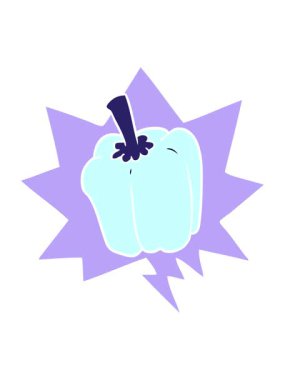 shivering motion animation of cartoon fresh organic pepper with speech bubble in retro style