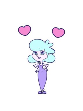 Kalçasında elleri olan çizgi film kızı animasyonu.