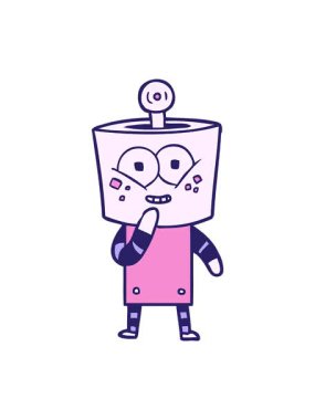 Mutlu çizgi film robot kıkırdamasının dönen hareketli animasyonu