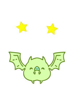 dönen yıldızlar, parlak renkli süper şirin bir Cadılar Bayramı yarasasının çizgi filminin animasyonu.