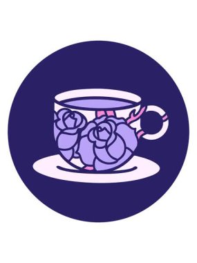 Bir fincan ve çiçeğin ikonik dövmesinin titreşimli hareketi