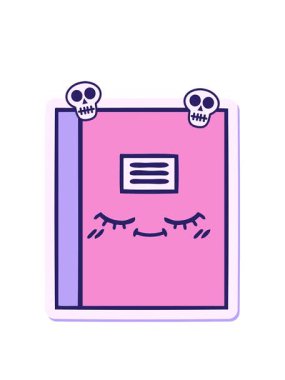 sevimli bir karikatür defterinin yapışkan kafatası animasyonu