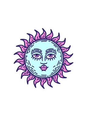 Dövmenin canlandırma etkisi geleneksel güneş stilinde, yüzlü.