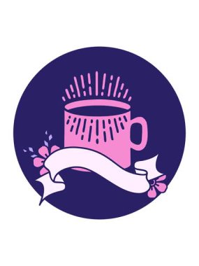 Dövme stili simgenin bir fincan kahve pankartıyla basınçlı canlandırması