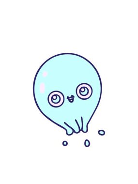 Yanıp sönen radyal çizgiler sevimli bir denizanasının yüzme karikatürünü canlandırıyor.