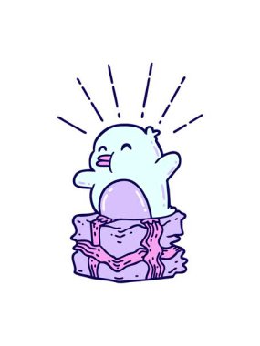 Şu anda oturan bir penguenin canlandırmasının neon ışık efektleri