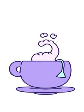 karikatürlerin hareketli animasyonları buharda pişen sıcak çay fincanları