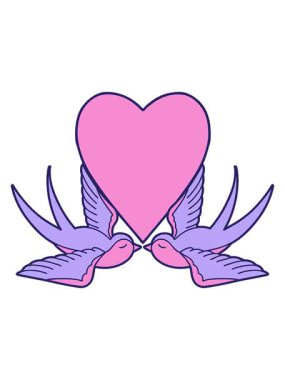 Dövmenin hareketli animasyonu geleneksel kırlangıçlar ve kalp şeklinde.