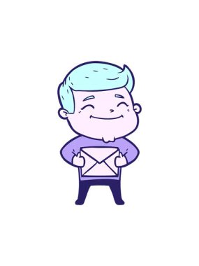 Mutlu karikatür adamı paketle birlikte döner hareket animasyonu