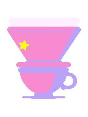 Parıldayan yıldızlar filtreli kahve fincanının düz renkli çiziminin animasyonunu etkiler.