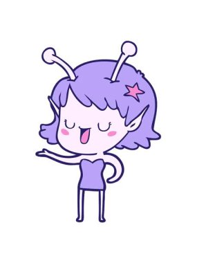 Mutlu uzaylı kız çizgi filminin titreşimli animasyonu gülüyor.