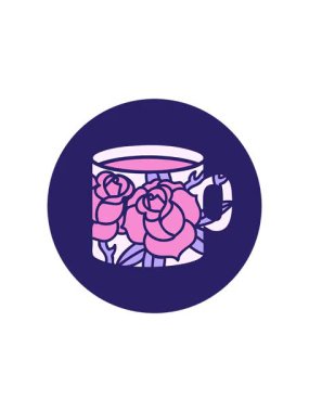 Bir fincan ve çiçeğin resimlerinin radyoaktif ışıltılı animasyonu