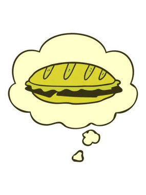 Çizgi film peynirli sandviçin rengini düşünce baloncuğu ile değiştirmek