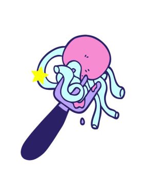 Parıldayan yıldızlar, çizilmiş karikatür tarzı spagetti ve çataldaki köftelerin animasyonunu etkiler.