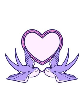 Kırlangıç ve kalp karikatürünün animasyonunu oynat ve durdur