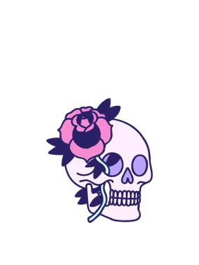 Dövmenin hareketli animasyonu geleneksel kafatası ve gül stilinde.