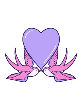 Parlak ışık efektleri ikonik dövme stili kırlangıçların ve bir kalbin canlandırması