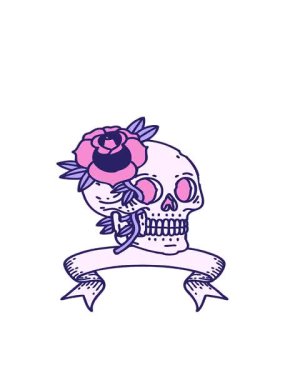 Kafatası ve gül pankartıyla geleneksel bir dövmenin hareketli animasyonu