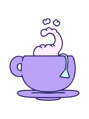 karikatürlerin hareketli animasyonları buharda pişen sıcak çay fincanları