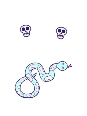 dönen kafatasları tıslayan yılanın animasyonu