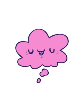 Düşünce baloncuklu mutlu çizgi film suratının gösterişli satış animasyonu