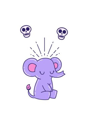 Dövme stili şirin bir fil çiziminin kafatası animasyonu.