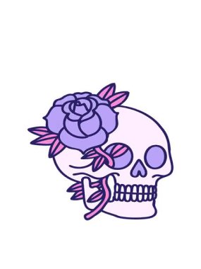 Bir kafatasının ve gülün klasik dövme tarzının hareketli animasyonu