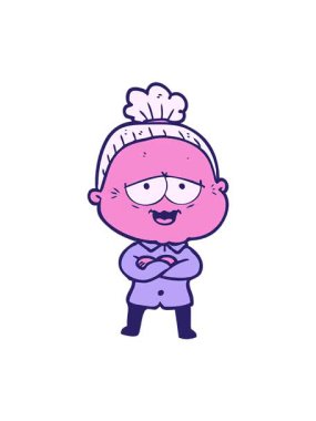 Neşeli, neşeli yaşlı bayanın titreşimli animasyonu.