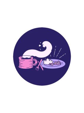 Dövme stili kahvaltı ve kahvenin radyoaktif ışıldayan animasyonu