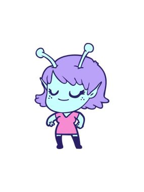 Gülümseyen uzaylı kız çizgi filminin basınçlı animasyonu