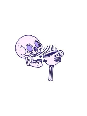 Kafatası kahvesi içen geleneksel tarzda bir dövmenin yatay titreşimli animasyonu