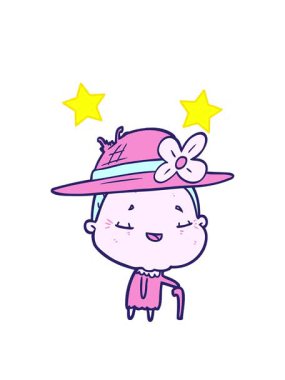 dönen yıldızlar çizgi film karakteri bastonlu yaşlı kadın animasyonu