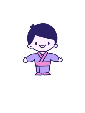 Geleneksel giysileri olan, kollarını açmış Japon bir adamın canlanması.