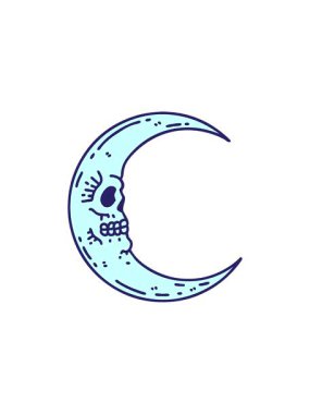 Dövmenin geleneksel kafatası ay şeklinde yıldız patlaması etkisi canlandırması