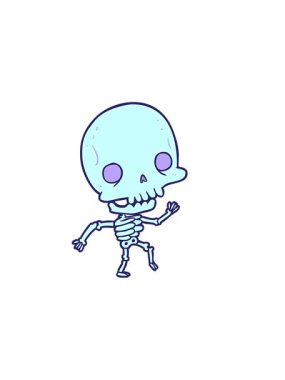 Tatlı çizgi film dans iskeletinin yatay titreşimli animasyonu