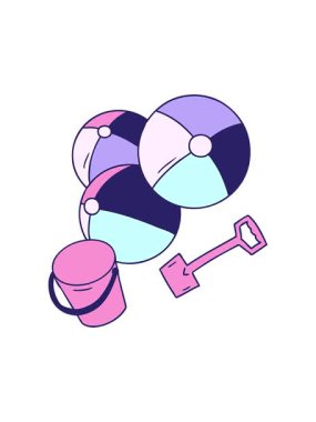 Bir kova ve kürek ile karikatür karalama plaj topları hareketli animasyon