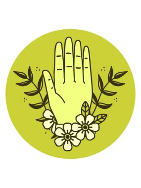 Bir el ve çiçeğin ikonik dövme biçiminin renk canlandırması