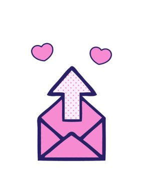 dönen kalpler çizgi roman tarzı oklu bir zarfın animasyonu